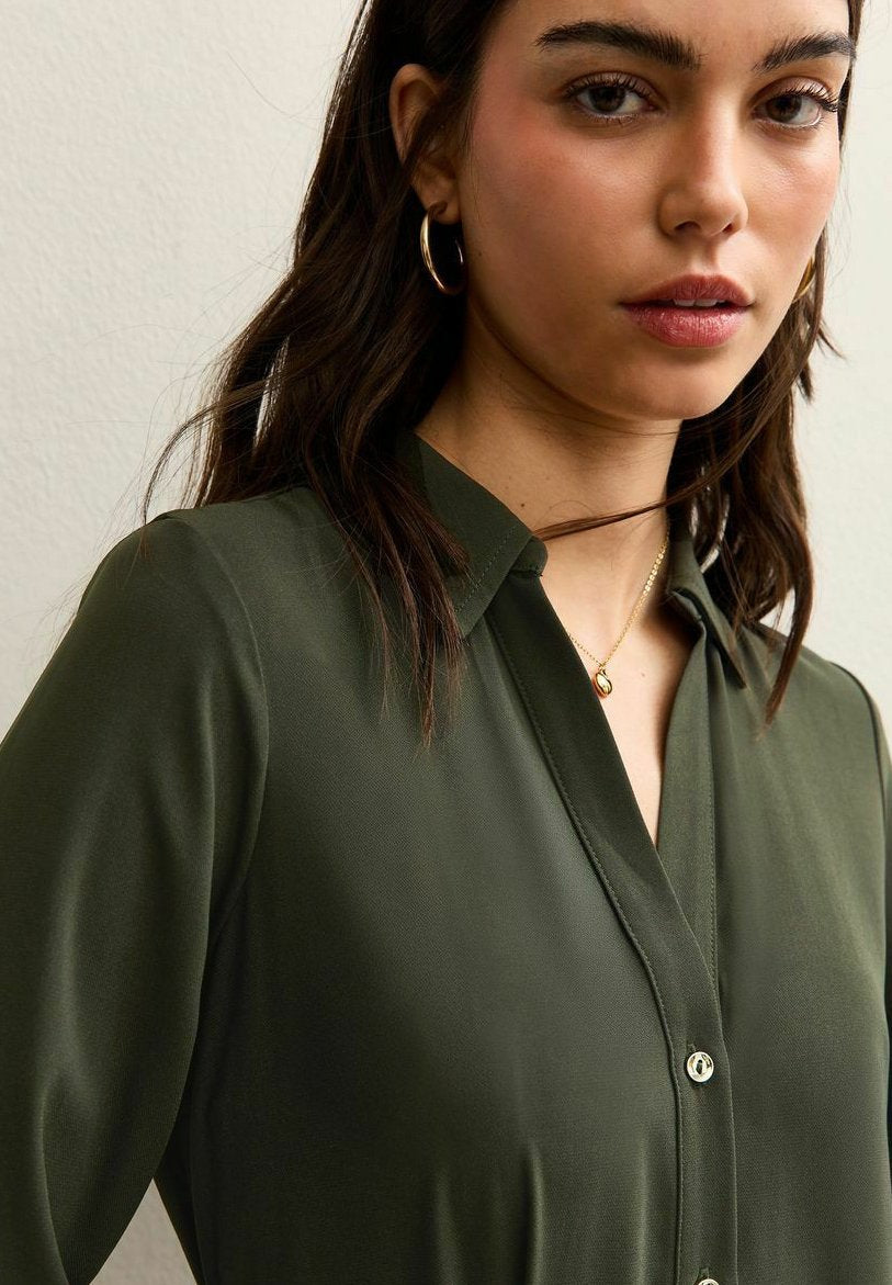 Long Sleeve Midi Blouse Dress